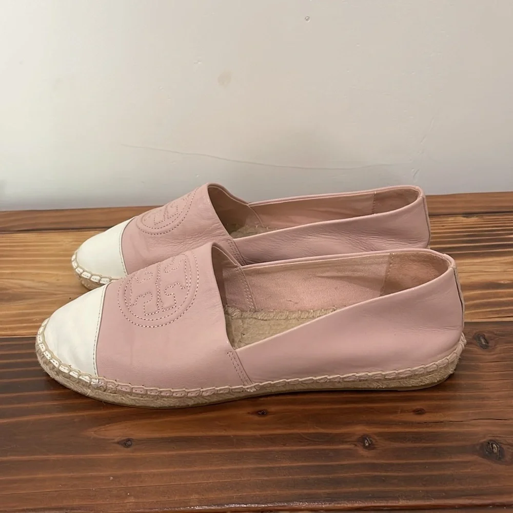 Tory Burch BENTON 2 ESPADRILLE NAPPA LEATHER Seashell Pink /New Ivory Size 8